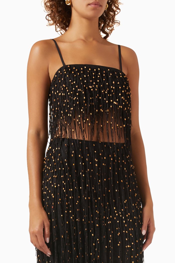 

Tatiana Beaded Crop Top in Nylon, Black