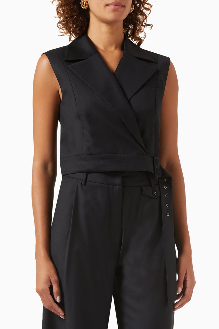 

Sybil Buckled Vest in Wool, Black