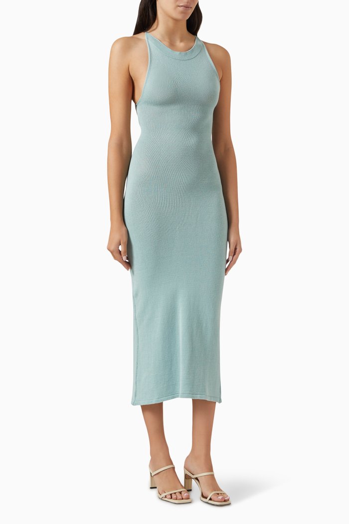 Delicate Strap Bodycon Midi Dress in Cotton-blend, Blue