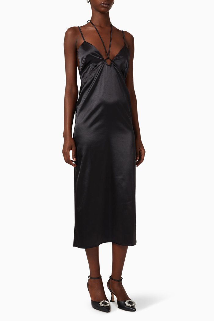 

Night Owl Midi Dress in Satin, Black