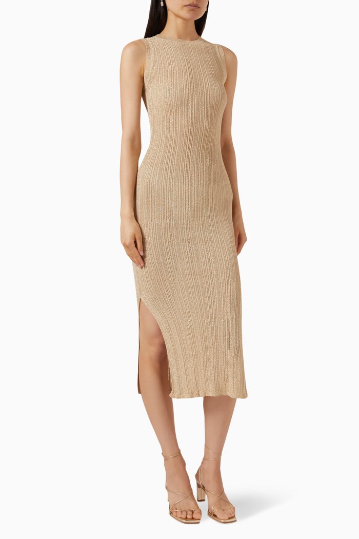 

Breezy Glim Ribbed Midi Dress in Viscose-blend, Neutral