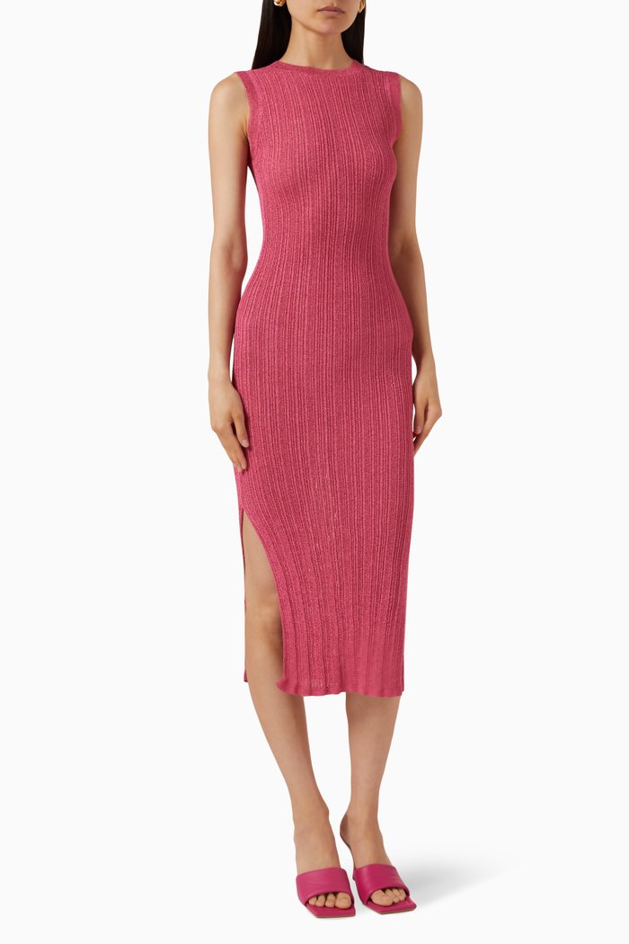 

Breezy Glim Ribbed Midi Dress in Viscose-blend, Pink
