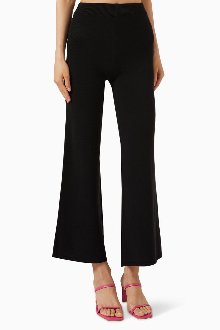 

Easy Flared Pants in Stretch Cotton-knit, Black