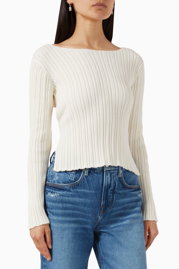

Honest Open-back Ribbed Top in Cotton-knit, White