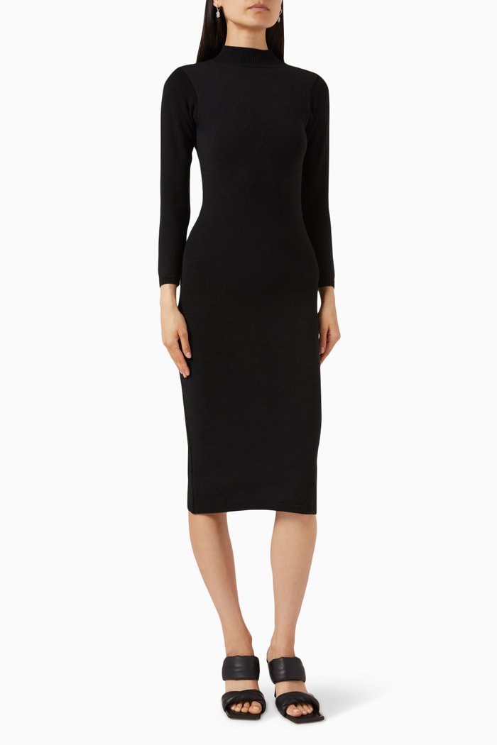 

Conquest Cut-out Midi Dress in Stretch Cotton-knit, Black