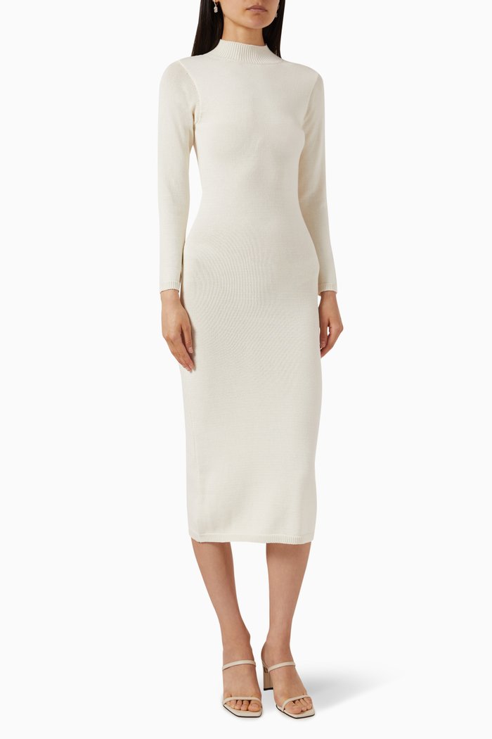 

Conquest Cut-out Midi Dress in Stretch Cotton-knit, White