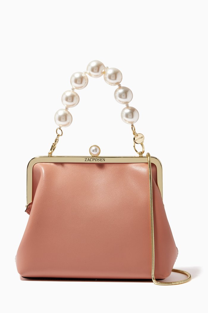 

Lacey Frame Clutch in Leather, Neutral
