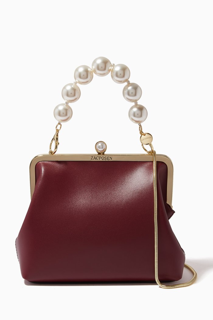 

Lacey Frame Clutch in Leather, Burgundy