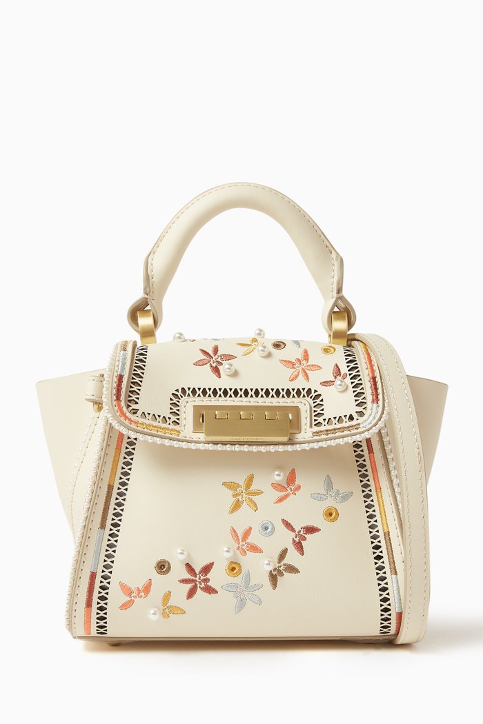 

Mini Eartha Floral Top Handle Bag in Leather, Neutral