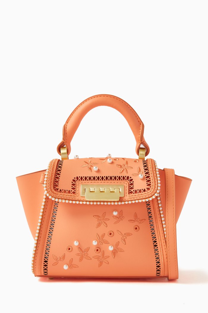 

Mini Eartha Floral Top Handle Bag in Leather, Orange