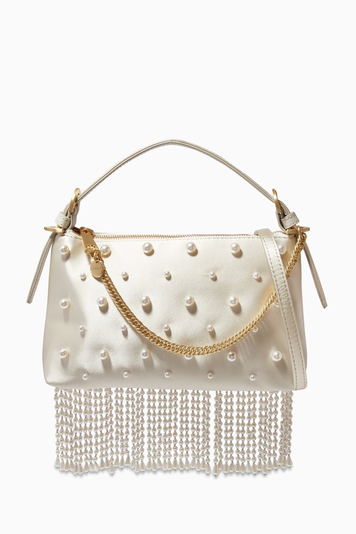 

Posen Fringe Crossbody Bag in Satin, White