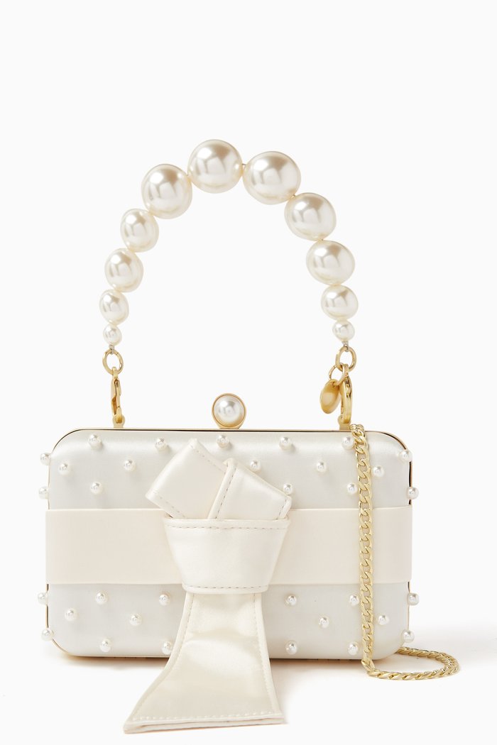 

Anthea Frame Pearl-embellished Clutch in Satin, White