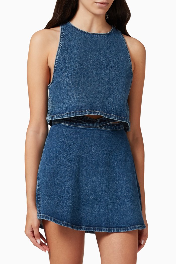 Frida Crop Top in Denim, Blue