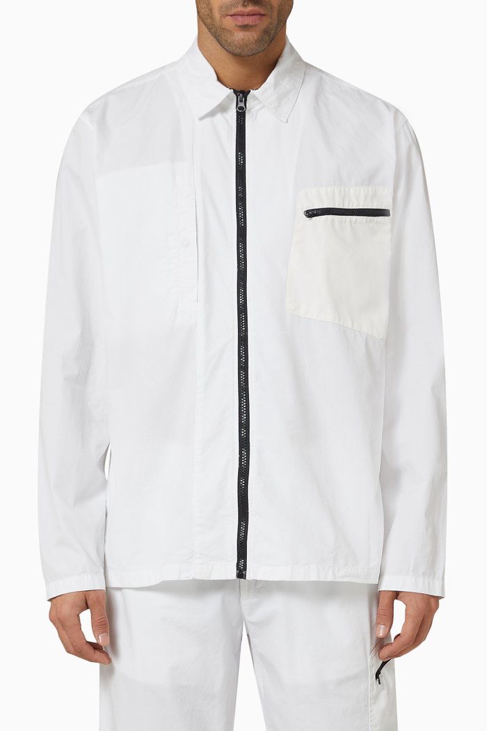 

Filton Zip-front Shirt in Cotton, White