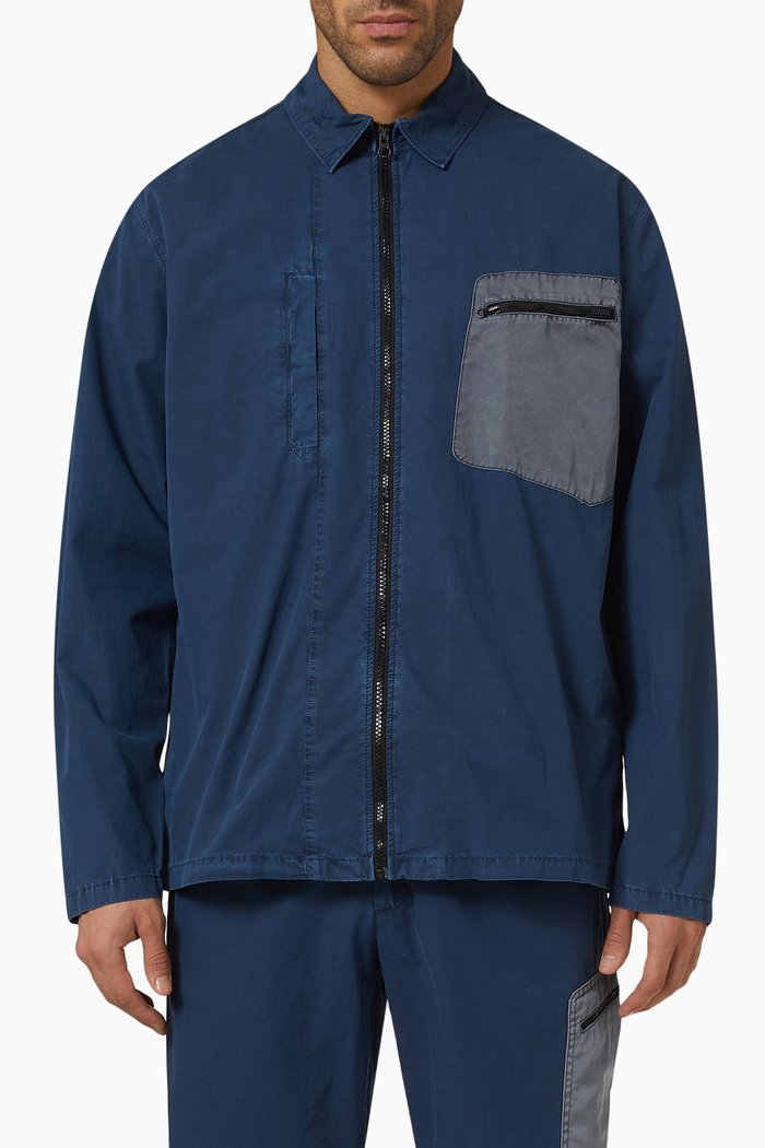 

Filton Zip-front Shirt in Cotton, Blue