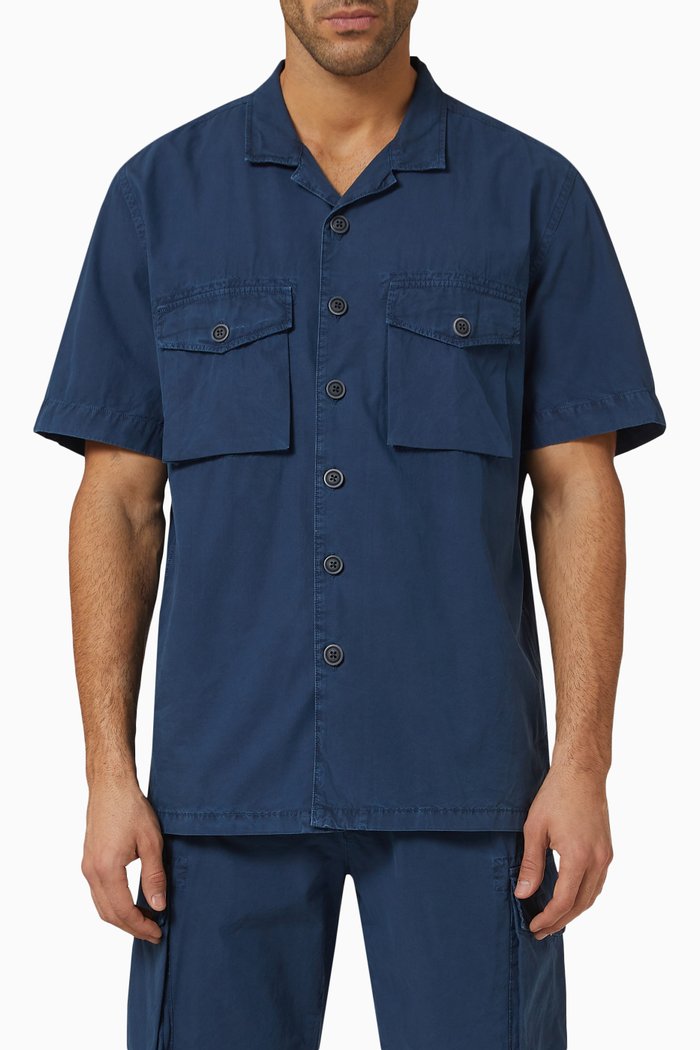 

Bolton Pocket Shirt in Cotton, Blue