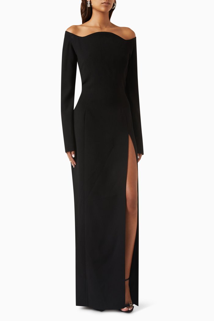 

Off-shoulder Maxi Dress in Crepe, Black