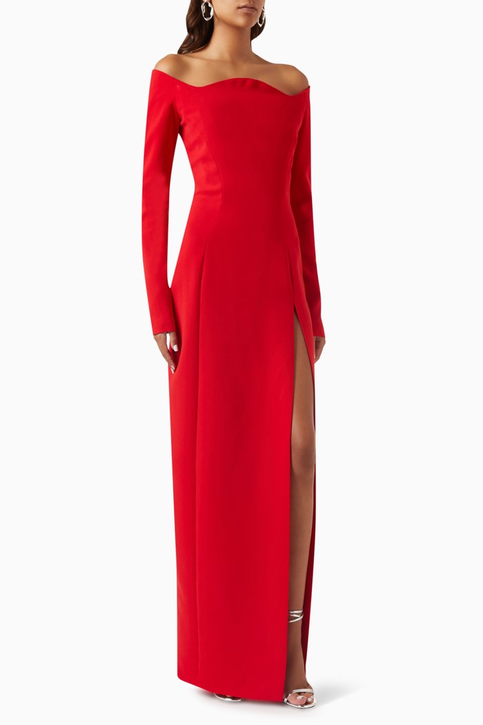 

Off-shoulder Maxi Dress in Crepe, Red