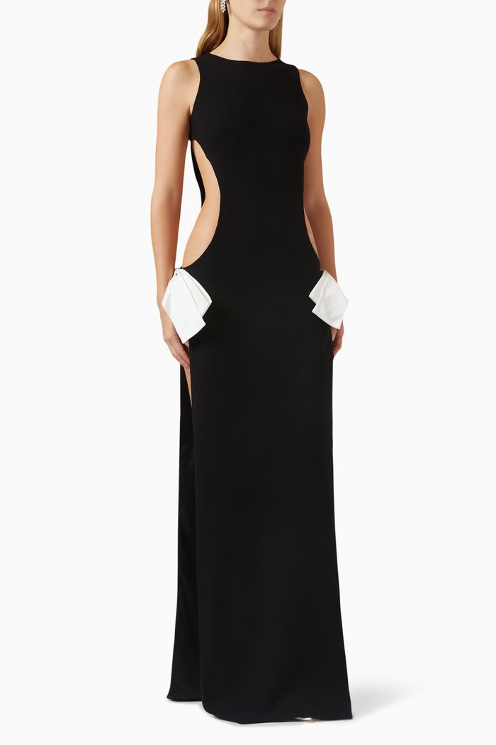 

Side Cutout Maxi Dress in Crepe, Black