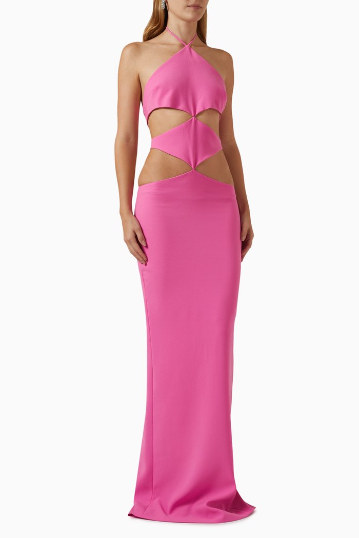 

Halterneck Diamond Cut-out Dress in Crepe, Pink