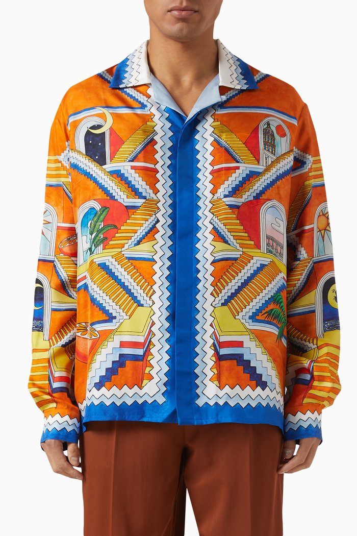 

Cuban Collar Shirt in Silk, Multicolour
