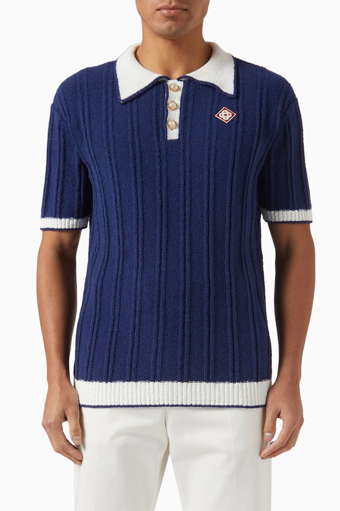 

Monogram Polo Shirt in Rib Knit, Blue