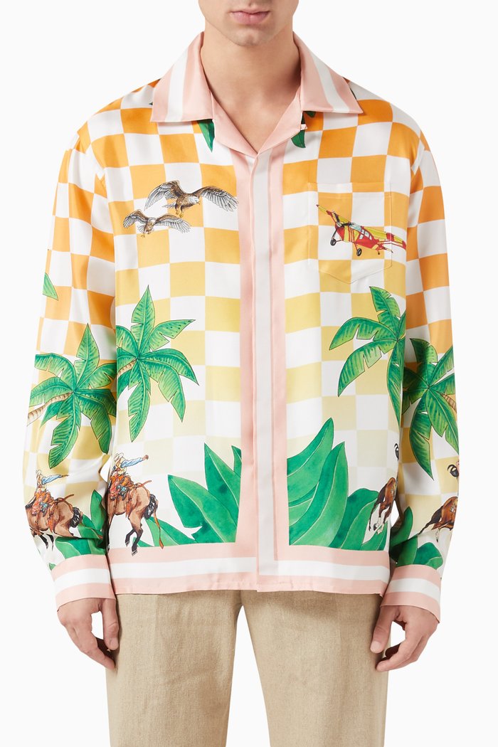 Cuban Collar Shirt in Silk, Multicolour