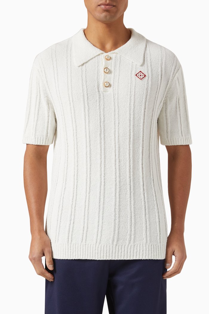 

White Diamond Polo Shirt in Rib Knit