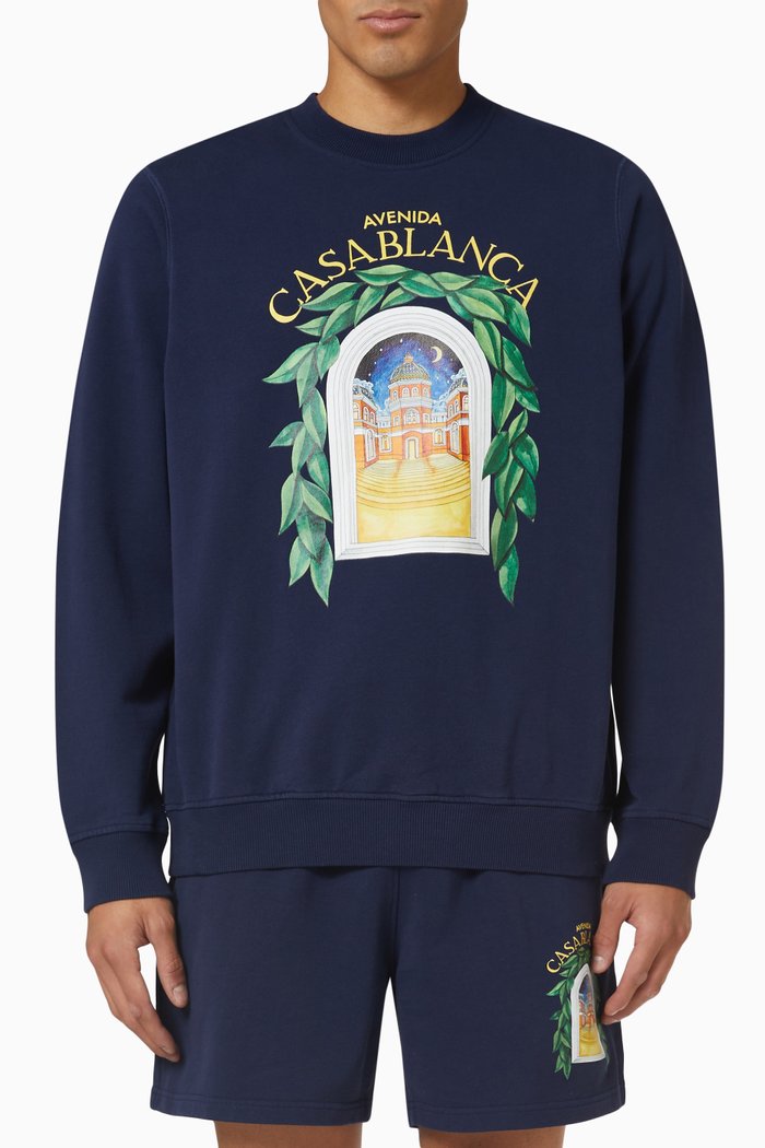 

Avenida Printed Sweatshirt in Organic Cotton, Blue