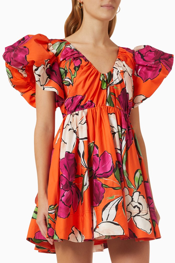

Gretta Floral Mini Dress in Cotton, Red