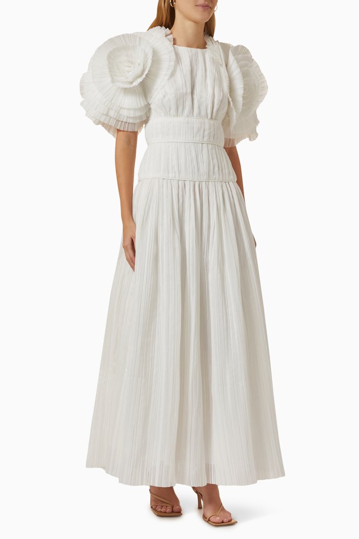

Expressive Pleated Maxi Dress in Organza Fabric, Neutral