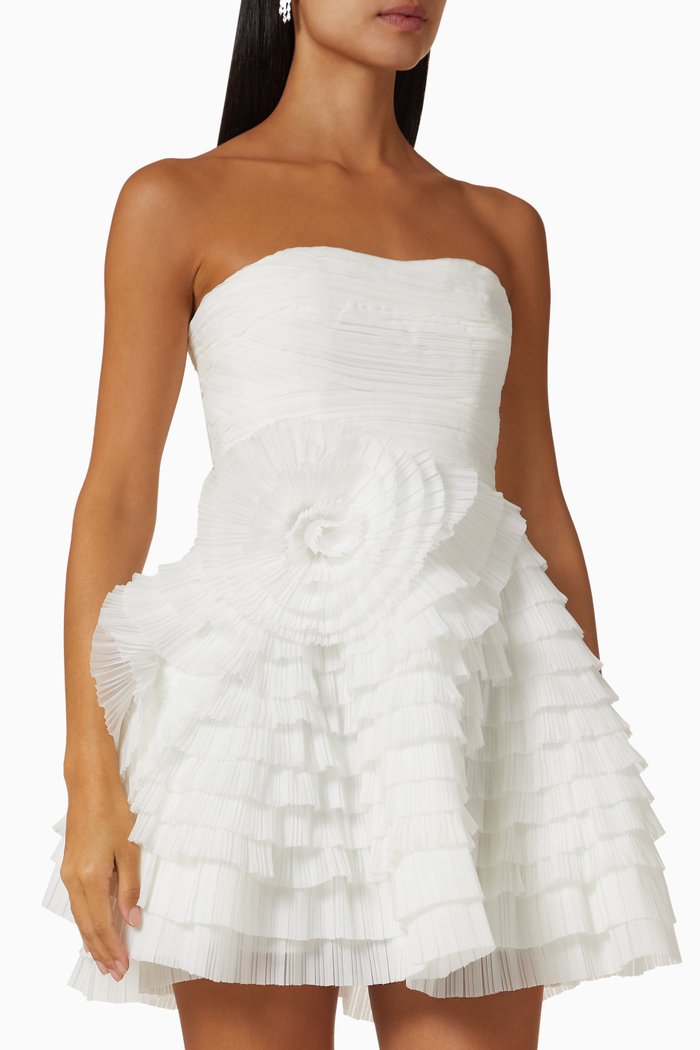 

Expressive Pleated Strapless Mini Dress, Neutral