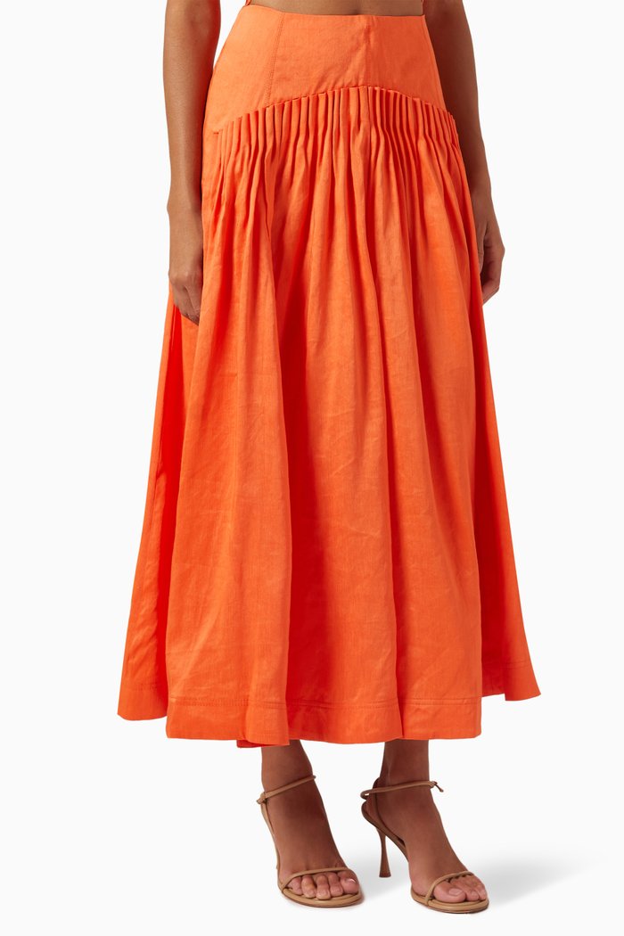 

Yves Midi Skirt in Linen Blend, Orange