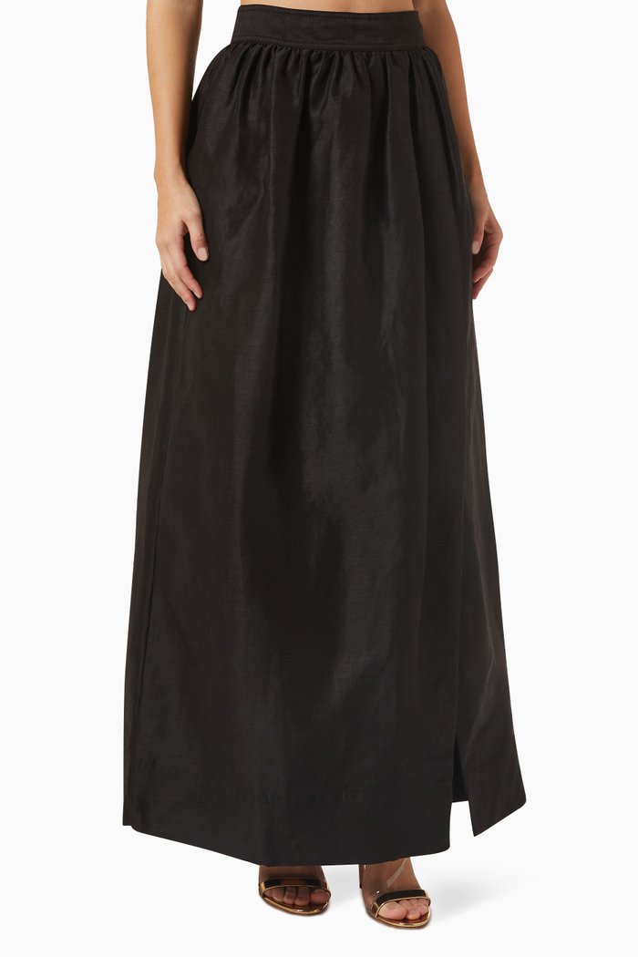 

Mirabelle Tulip Maxi Skirt in Linen-blend, Black
