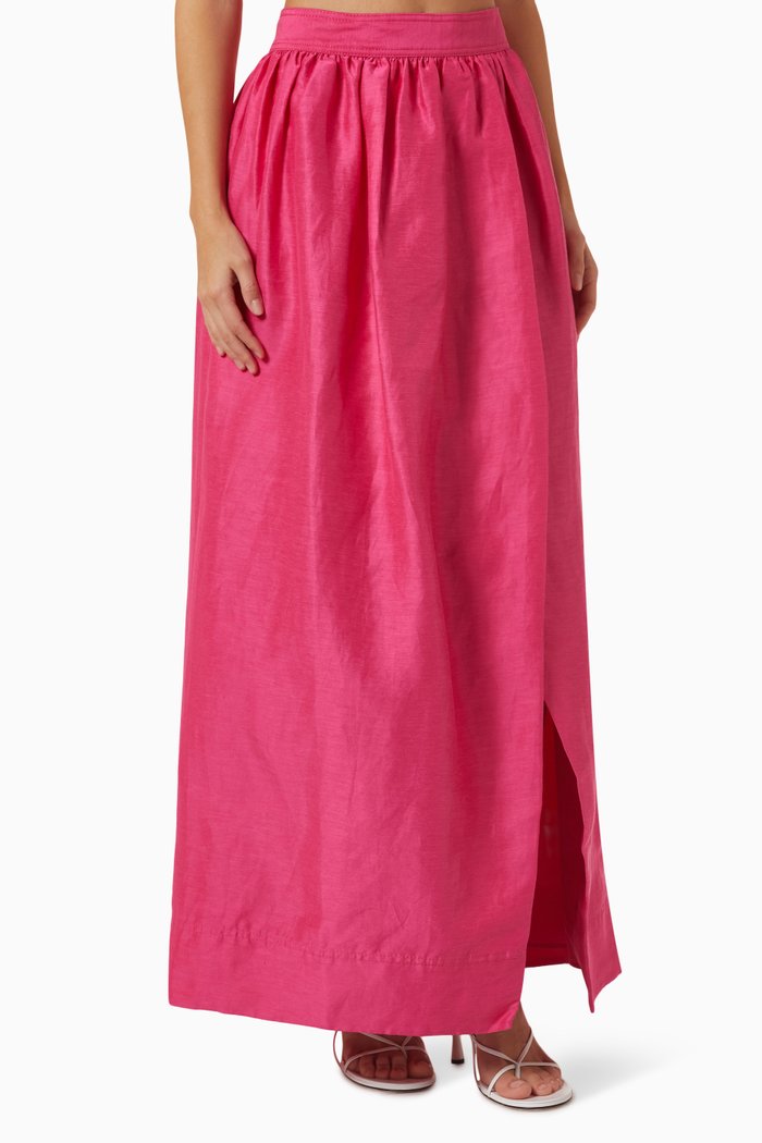 Mirabelle Tulip Maxi Skirt in Linen-blend, Pink