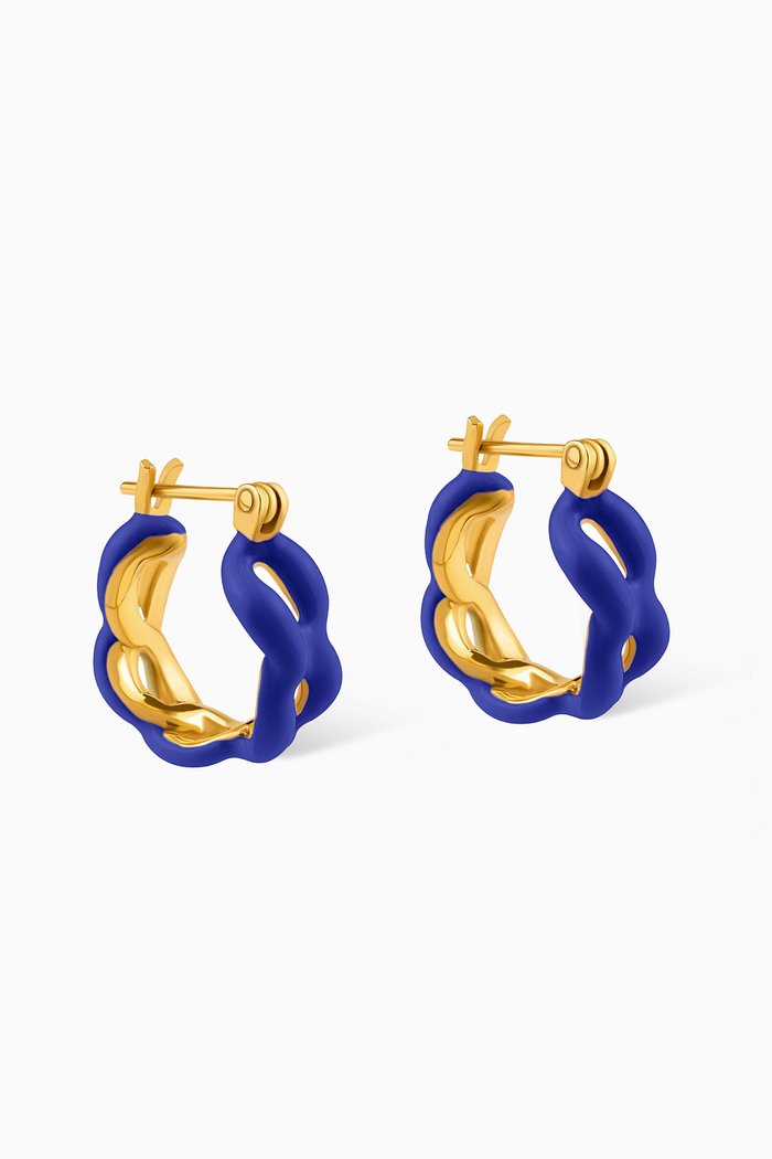 

Juicy Enamel Link Huggy Hoops in 22kt Gold-plated Bronze, Blue
