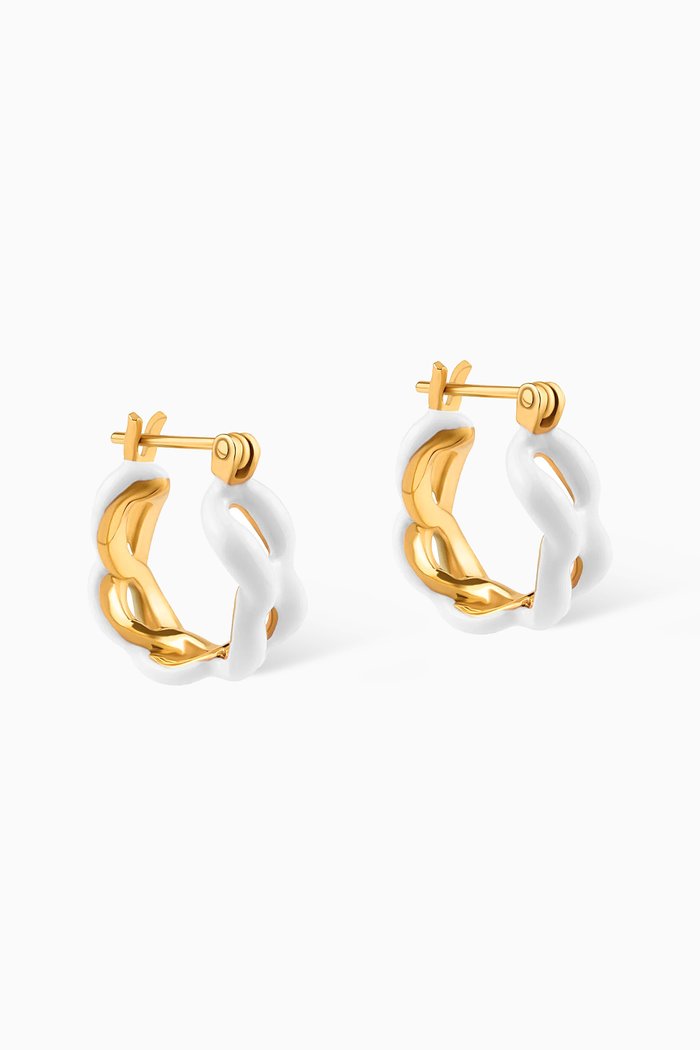 

Juicy Enamel Link Huggy Hoops in 22kt Gold-plated Bronze, White