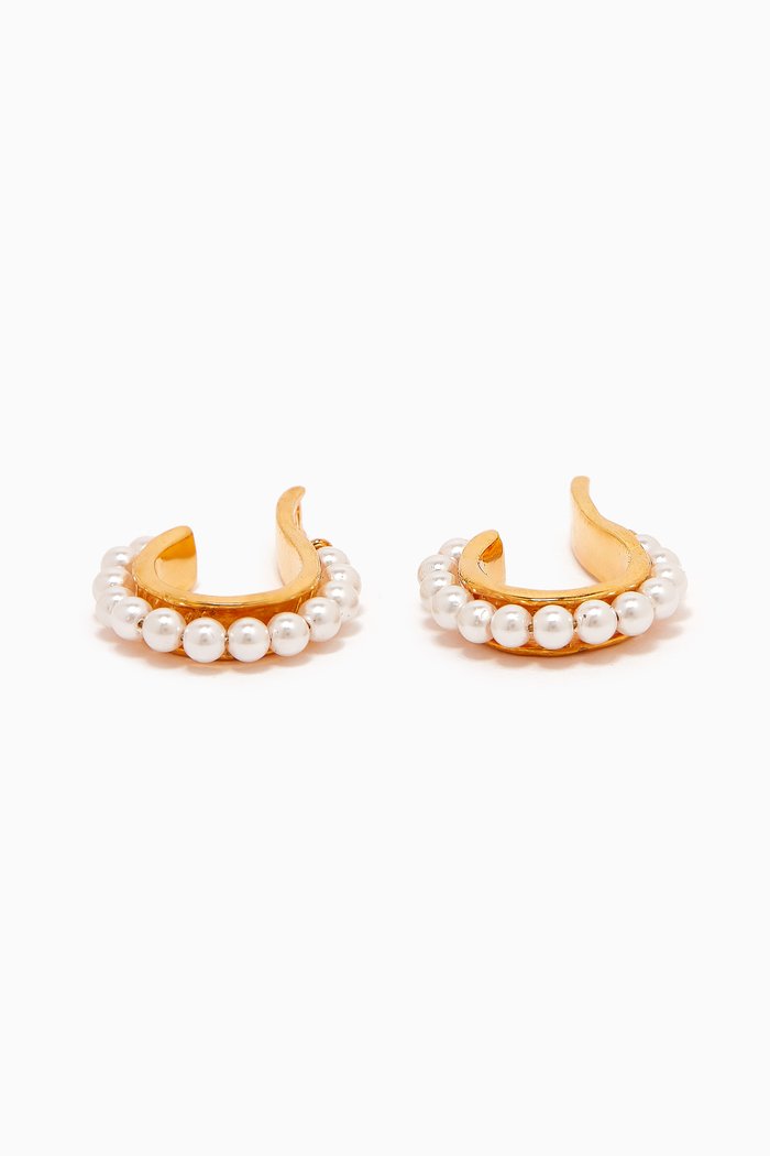 

Bora Bora Ear Cuffs in 22kt Gold-plated Bronze, Set of 2, White