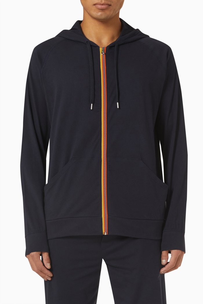 Zip Hoodie in Cotton Jersey, Blue