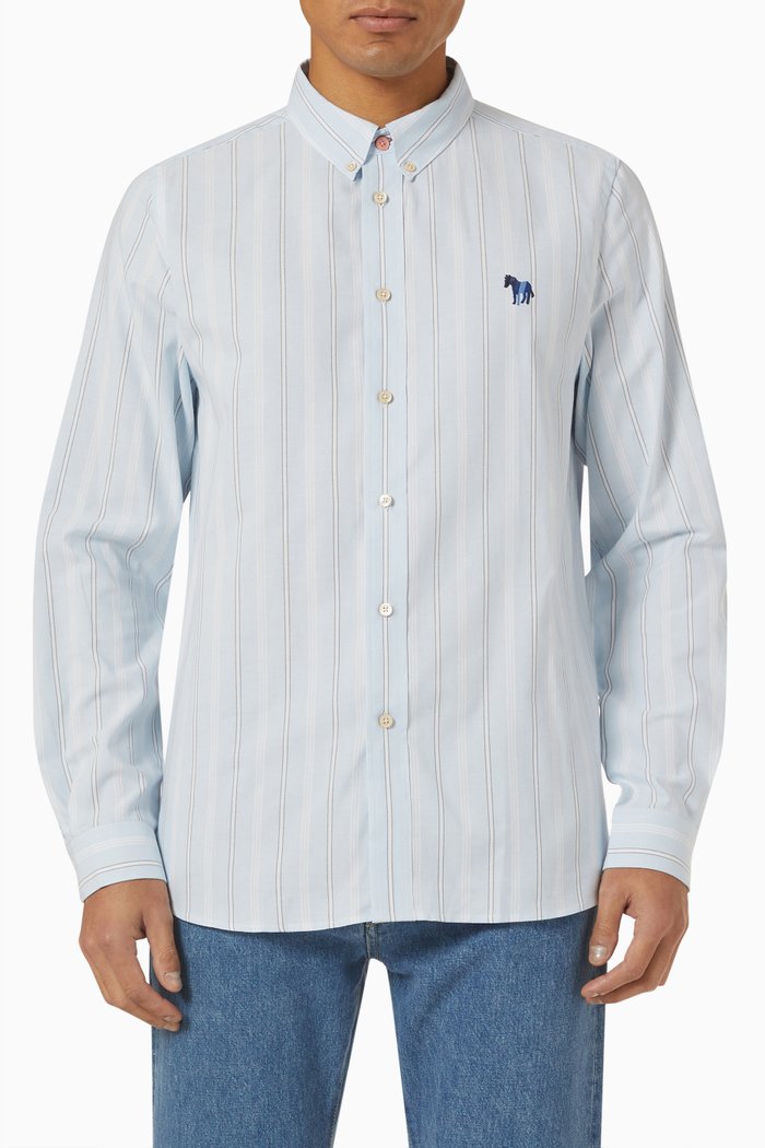 

Broad Stripe Zebra Shirt in Organic Cotton, Blue