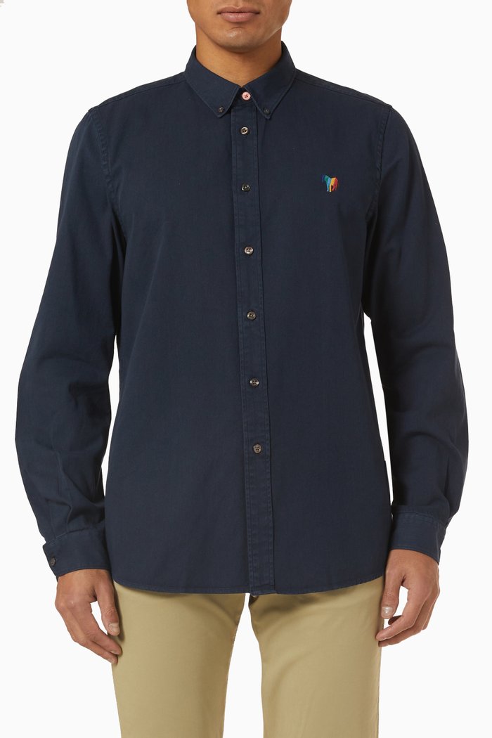 

Broad Stripe Zebra Shirt in Organic Cotton, Blue
