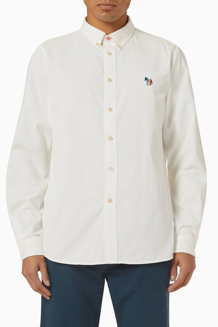 

Broad Stripe Zebra Shirt in Organic Cotton, White