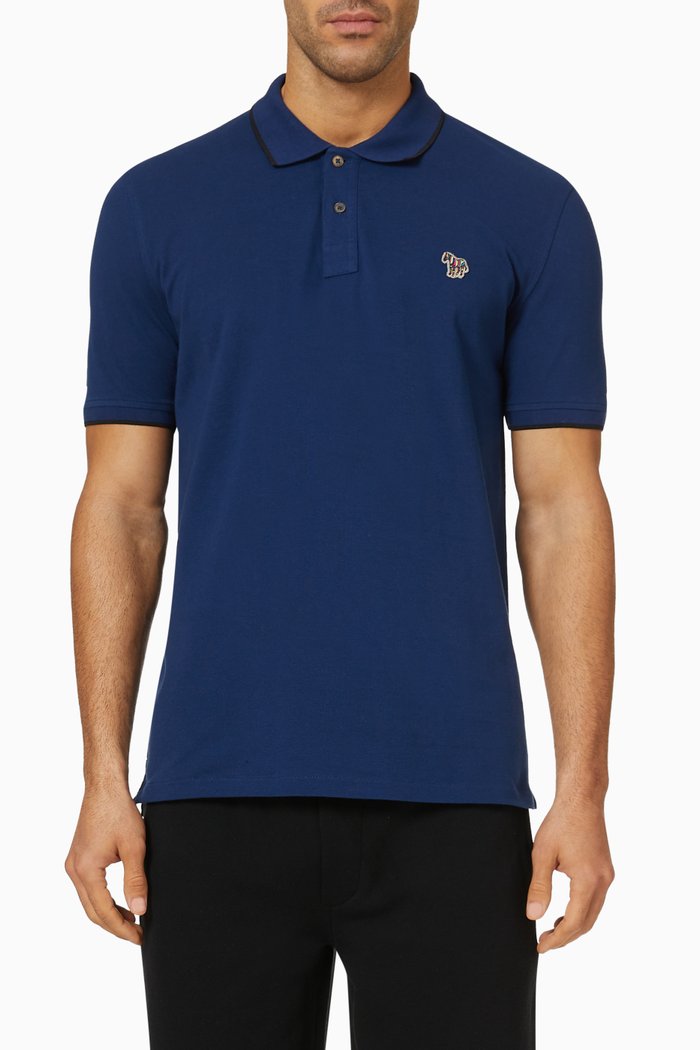

Broad Stripe Zebra Tipped Polo in Organic Cotton, Blue