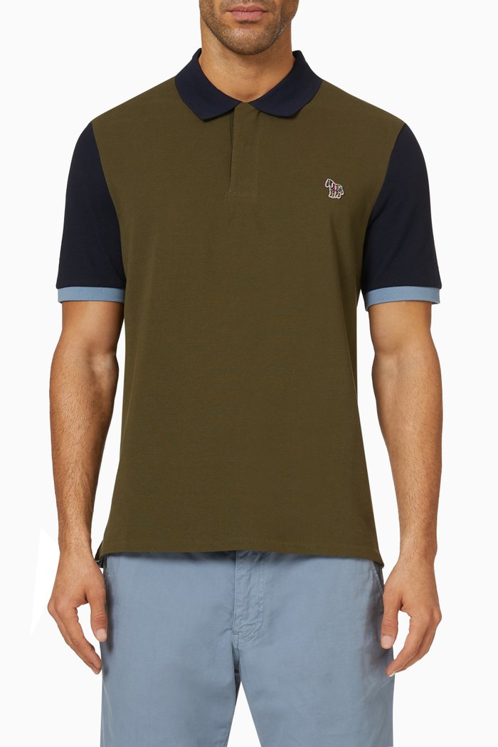 

Broad Stripe Zebra Shirt Polo in Cotton Pique, Green