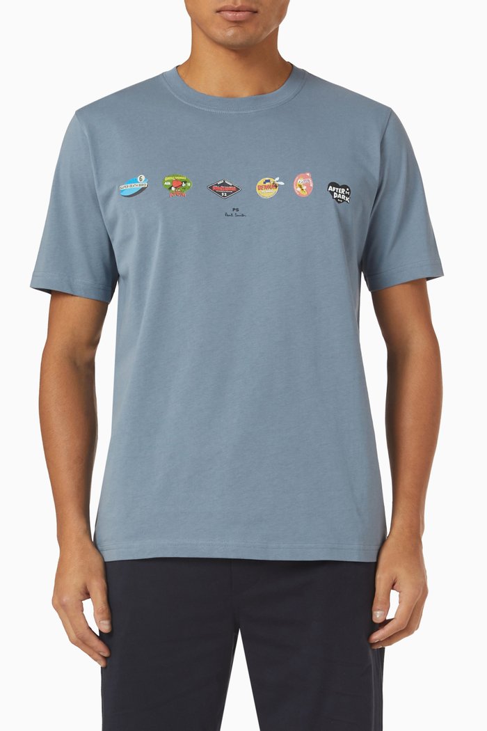 

Graphic-print T-shirt in Organic Cotton-jersey, Blue