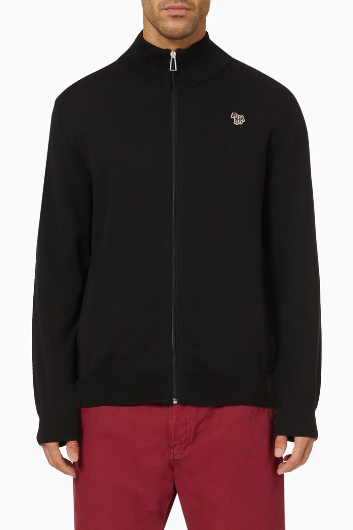 

Zebra Logo Zip Cardigan in Organic Cotton, Black