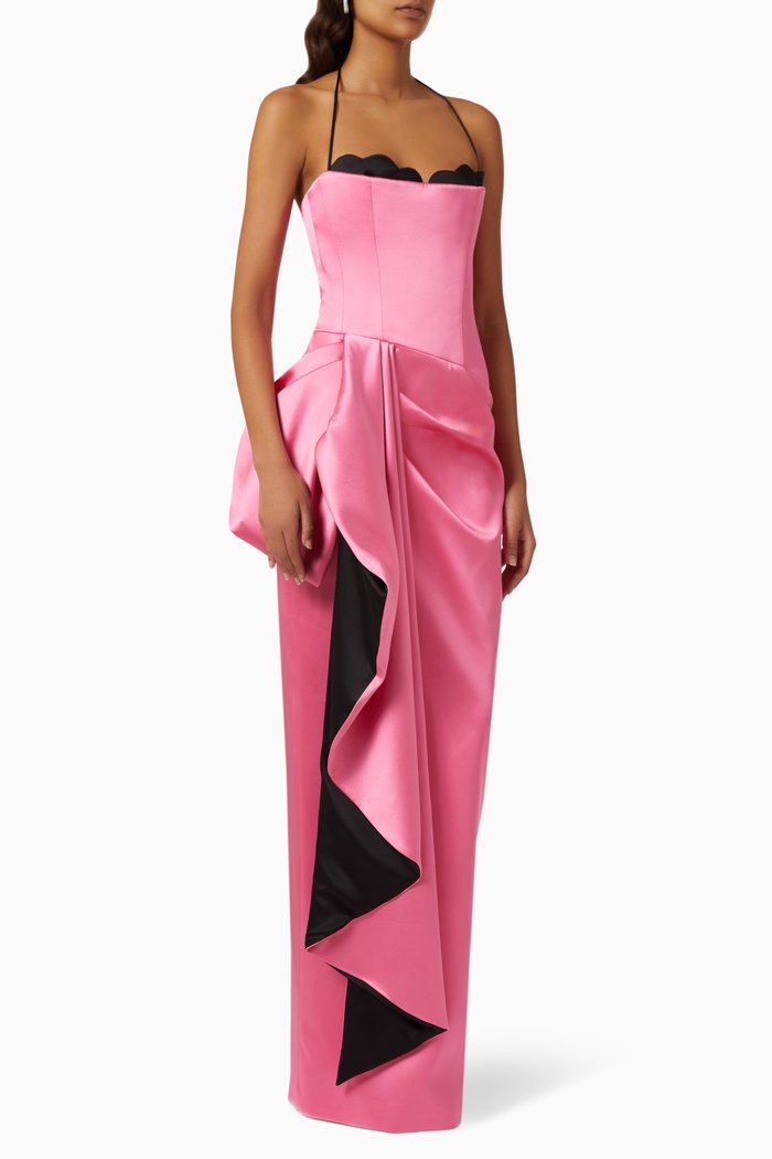 

Draped Maxi Dress in Satin, Pink