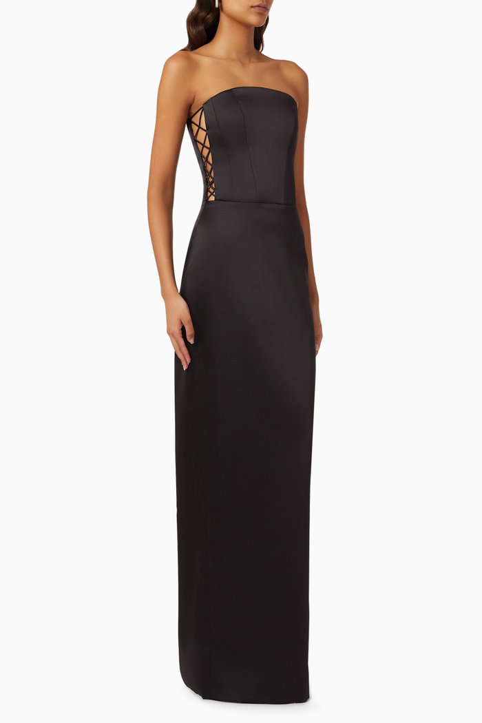 

Corset Maxi Dress in Satin, Black