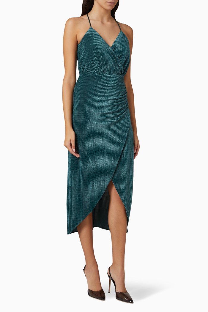 Kendra Midi Dress in Velvet, Green
