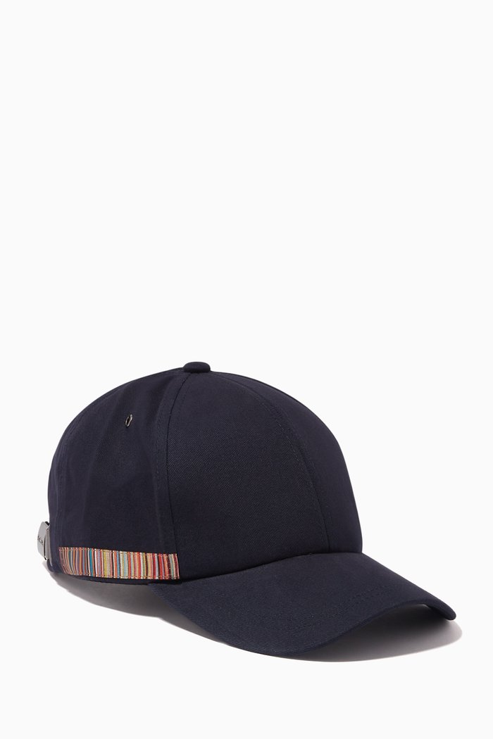 

Signature Stripe Trim Baseball Cap in Cotton, Blue